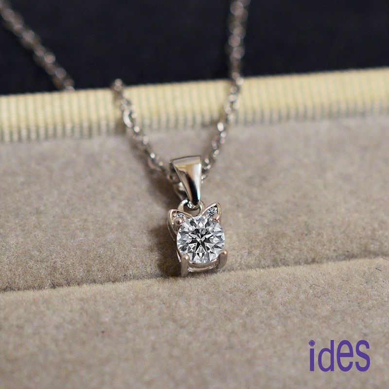 [ides愛蒂思] 日系設計60分F/VS1頂級3EX車工鑽石戒指項鍊套組/甜美貓咪（30分+30分）  (戒圍請於訂單備註), , large