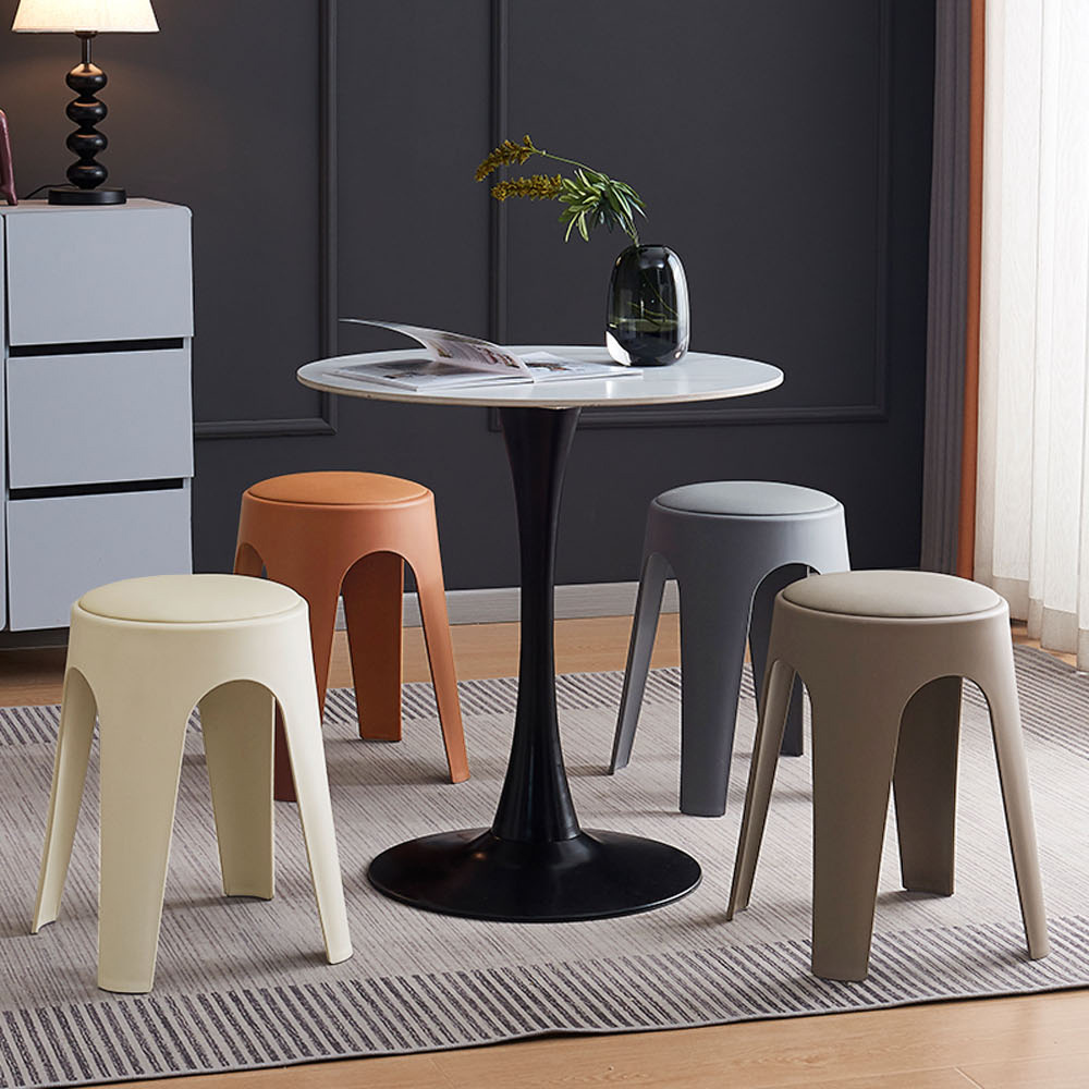 【AOTTO】莫蘭迪貓抓皮加厚疊加圓凳椅凳-2入奶茶色(ID-002C*2), , large