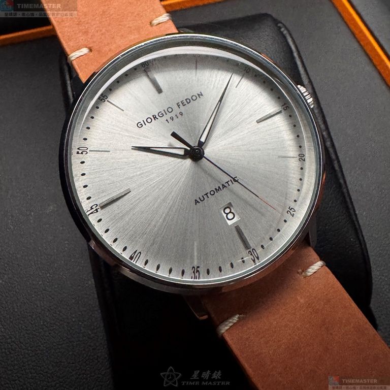 [星晴錶業]GiorgioFedon1919手錶,42mm,GF00131銀白色錶面銀錶殼橘黃色真皮皮革錶帶款, , large