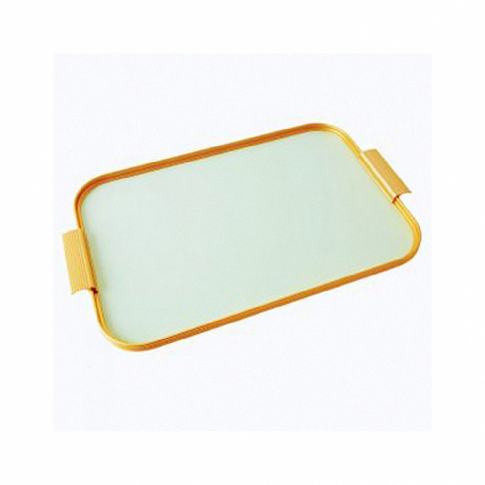 Kaymet-長方托盤-金邊+蜜綠-35x25.5cm, , large