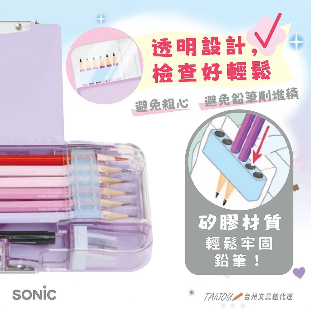 【龍品文創】日本SONIC FD-1046 夢幻風透視耐用筆盒-LB星空藍, , large