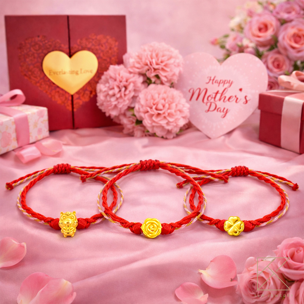 【TLH】母親節限定 黃金墜雙繩手鍊 純金999 擁抱之愛 約重0.02錢&plusmn;0.01 贈母親節禮盒包裝, , large