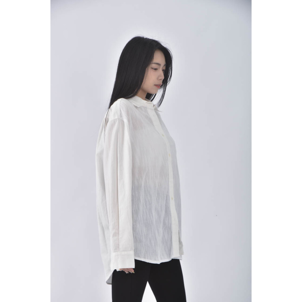 (L) the wave質感素面白色長袖上衣二手衣, , large