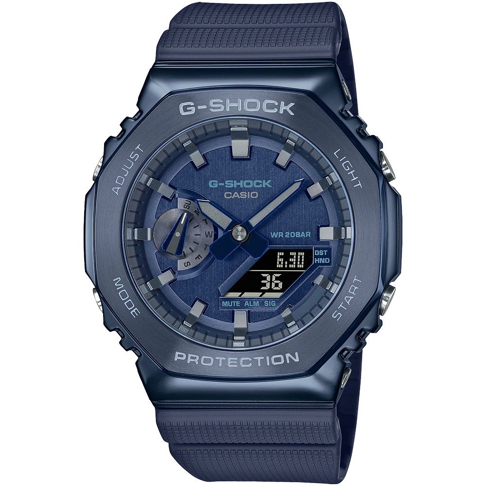 CASIO 卡西歐 G-SHOCK 八角 金屬錶殼 雙顯手錶-深海藍 GM-2100N-2A