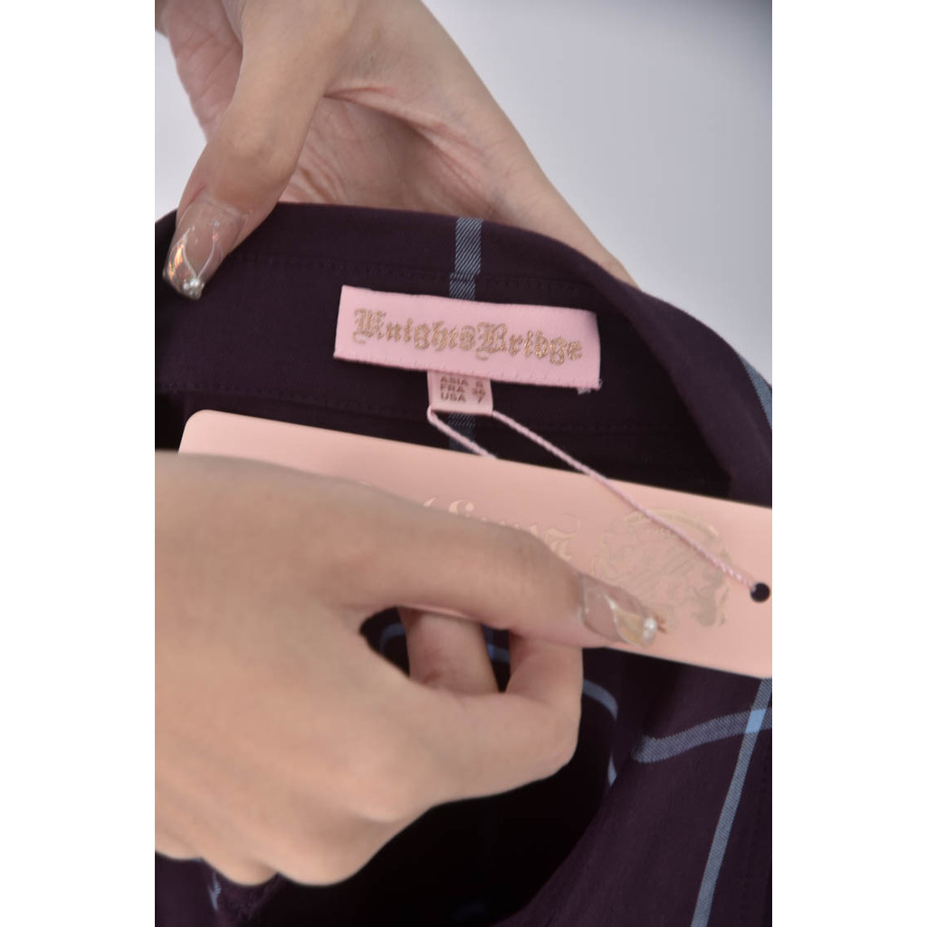 (S) knights bridge棉質格紋紫色短袖上衣二手衣, , large