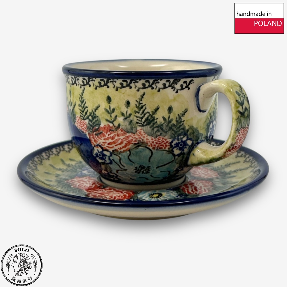 【SOLO Vintage】Cerraf Polish Pottery 200ml Coffee Cup + Saucer Set Song of Wildflowers Series Made in Poland, , large
