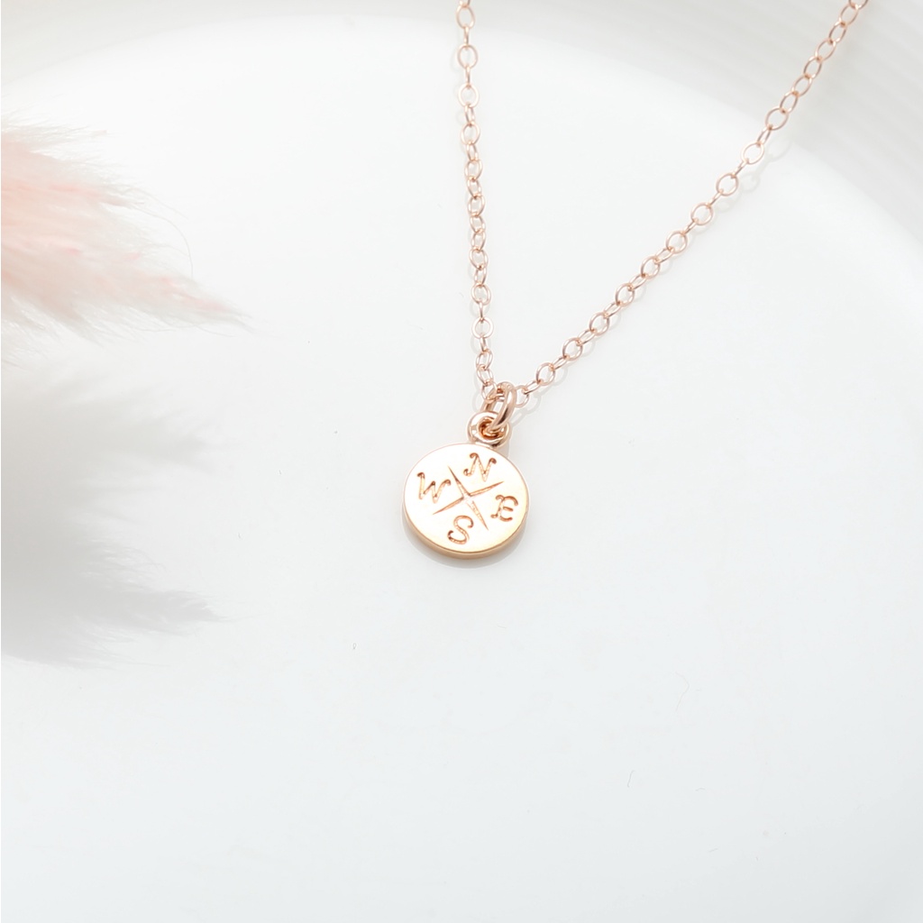【Angel & Me】Good Luck Compass s925 sterling silver 18k Rose Gold plated necklace, , large