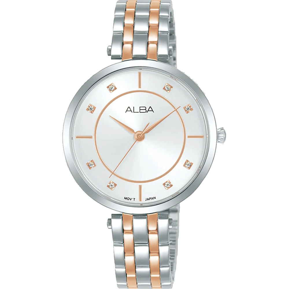 ALBA 雅柏 簡約晶鑽女錶-玫瑰金x銀/32mm ARX078X1/Y121-X160KS, , large
