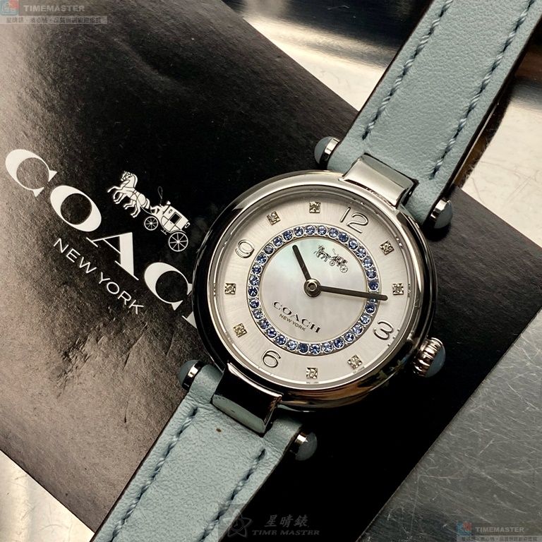 [星晴錶業]COACH手錶,26mm,CH00139白銀色錶面銀錶殼淺藍真皮皮革錶帶款, , large