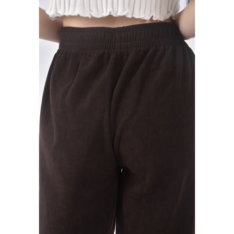 (M) guir 7高腰質感棉質坑紋棕色長褲二手衣, , large