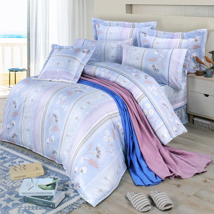 【多利寶寢具】FITNESS 精梳棉雙人特大七件式床罩組-安東尼爾-藍