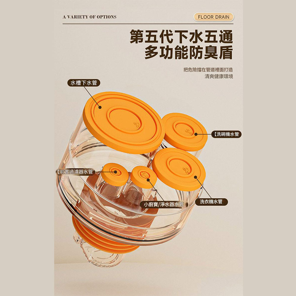 Multi-functional kitchen floor drain - 5-way, , large