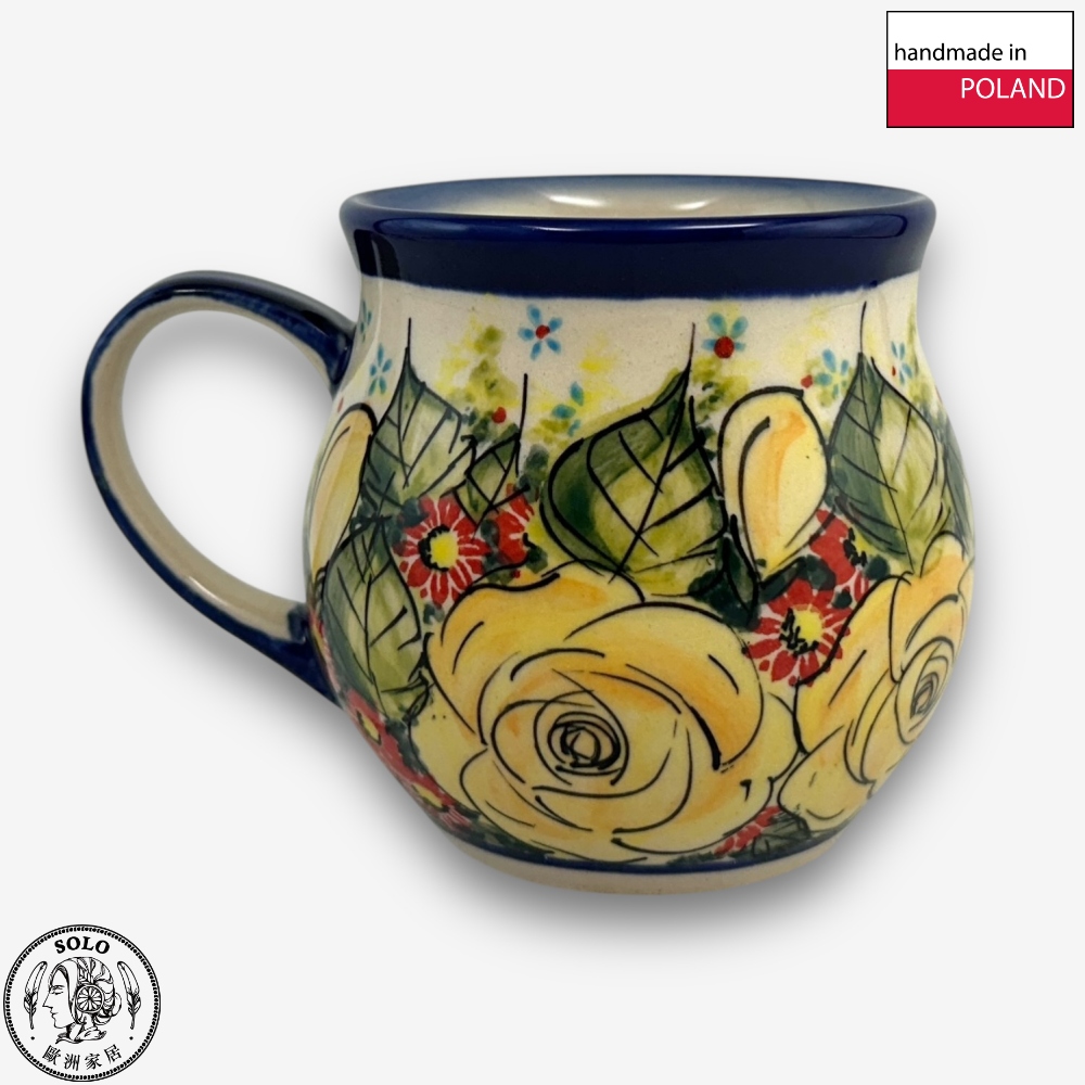 【SOLO歐洲家居】波蘭製 Cerraf 波蘭陶 350ml 胖胖杯 馬克杯 水杯 咖啡杯 晨光黃薔系列, , large