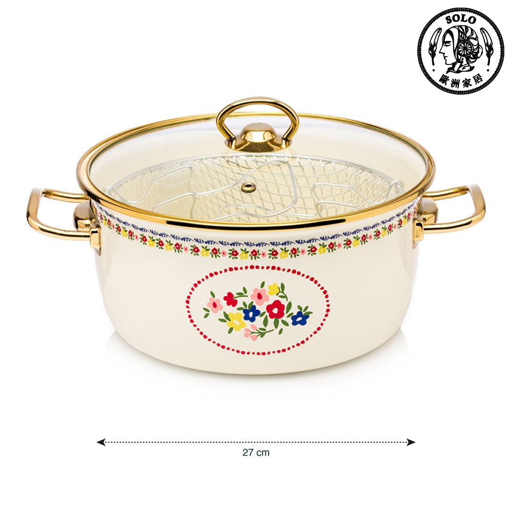 【SOLO Vintage】LCW Home 3700ml Enamel Flowers Frying Pan Set Made in Turkey, , large