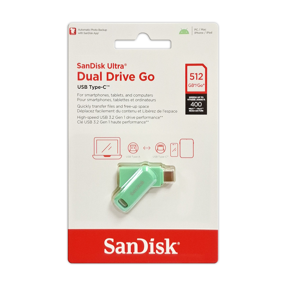 【SanDisk】Ultra GO 512G 草本綠 TYPE-C USB 3.2 雙用 OTG 旋轉隨身碟 讀取速度 400MB/s, , large