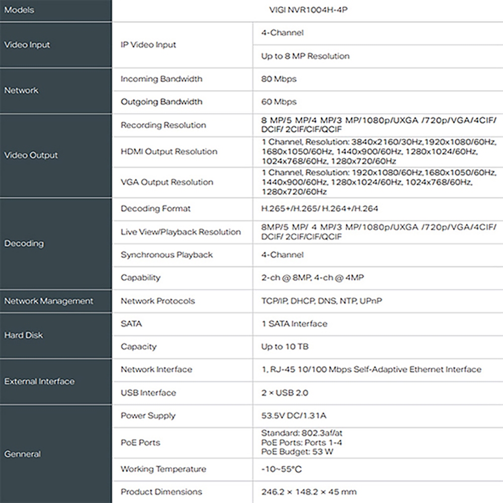 TP-LINK 昌運監視器組合 VIGI NVR1004H-4P 4路主機+VIGI C340 4MP槍型網路攝影機*4, , large