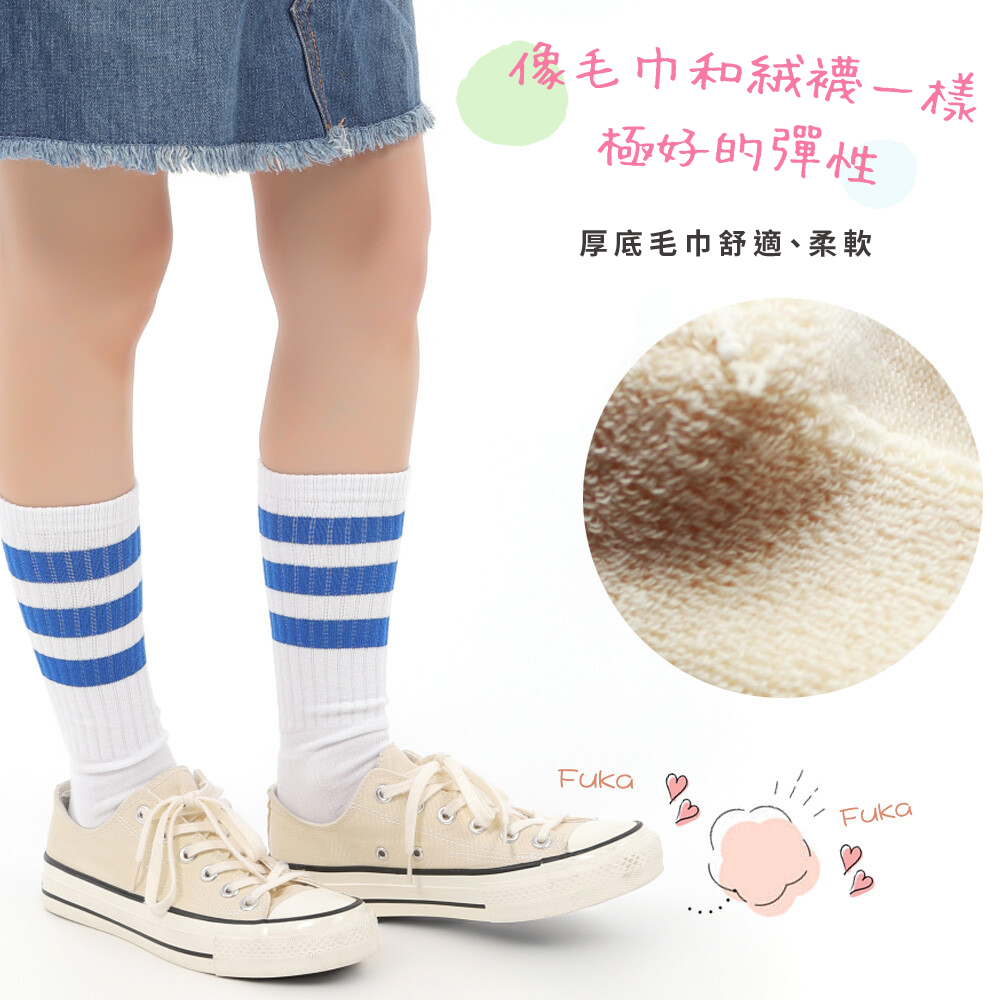 【M&M 日本製】CS12 厚底毛巾藍色條紋襪 男女通用, , large