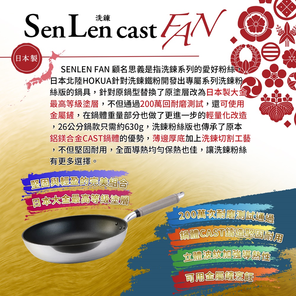 【hokua】Japan-made SenLenFan light Non-stick frying pan 30cm with glass lid / metal spatula applicable, , large