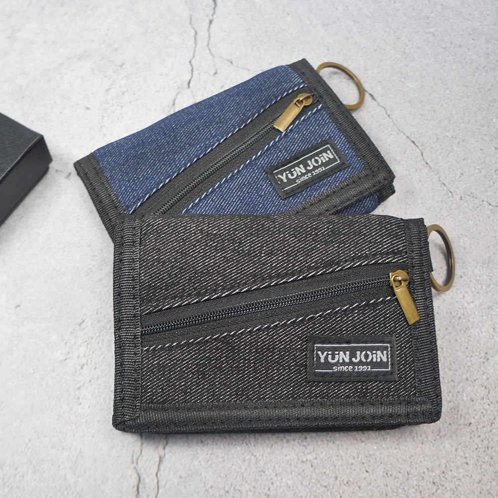 【YUN JOIN】 Denim nylon tri-fold short clip, , large