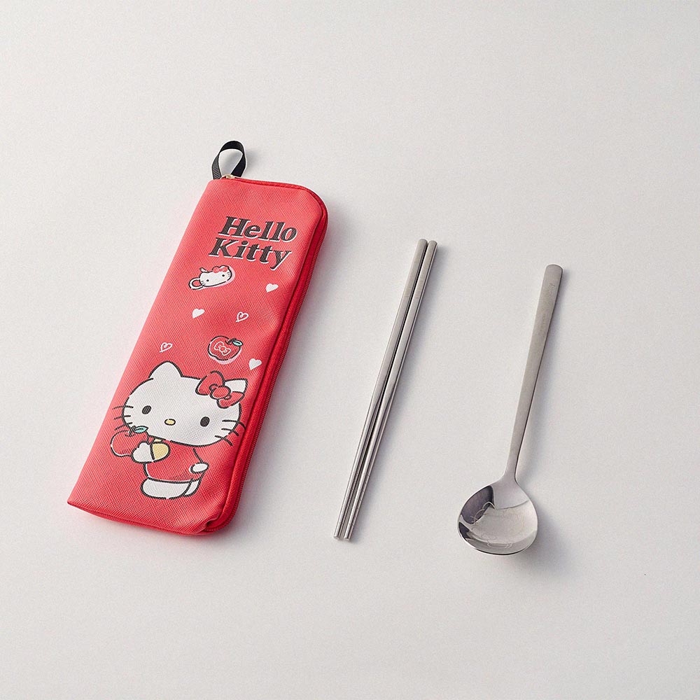 SANRIO - Hello Kitty Simple Cutlery Set - Black Heart Design (Two Pieces), , large