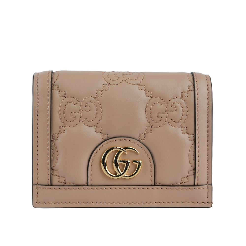 GUCCI GG Logo 縫線設計二折卡片小短夾/灰粉色, , large
