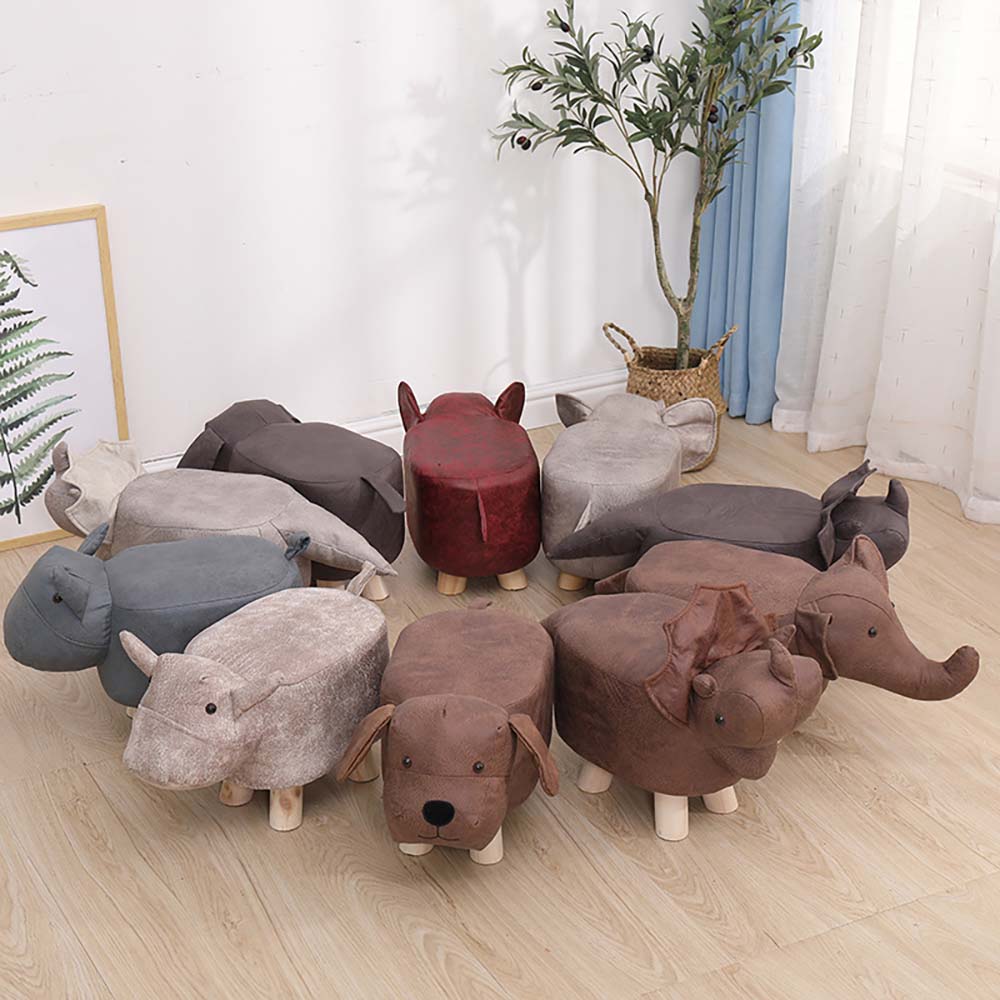 Creative animal-shaped solid wood children's stool, brown with deer design, , large