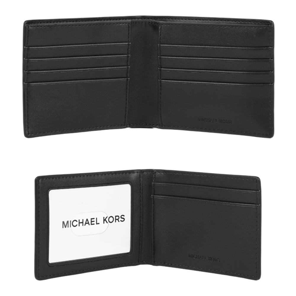 Michael Kors Cooper 銀字滿版塗層帆布附活動式卡夾對開短夾(咖啡色), , large