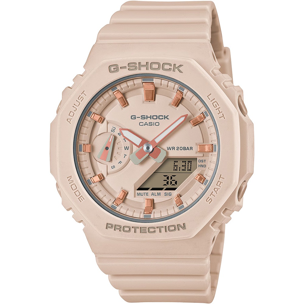 CASIO 卡西歐 G-SHOCK 奶茶色八角雙顯手錶 女錶 GMA-S2100-4A