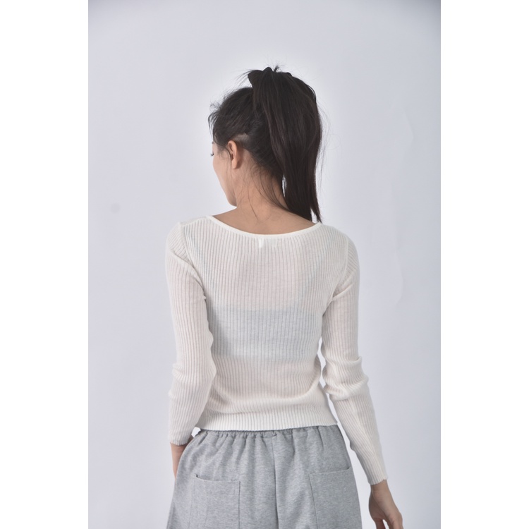 (S) 【安于晴Charlene私服】air space lady質感V領白色長袖上衣二手衣, , large