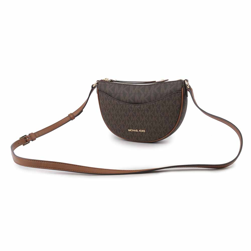 Michael Kors Dover 金字版滿塗層帆布半月形斜背包/咖啡色, , large
