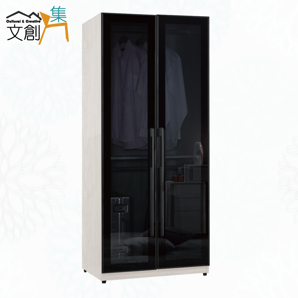 【文創集】朵利2.7尺鋁門黑玻衣櫃(客約商品), , large