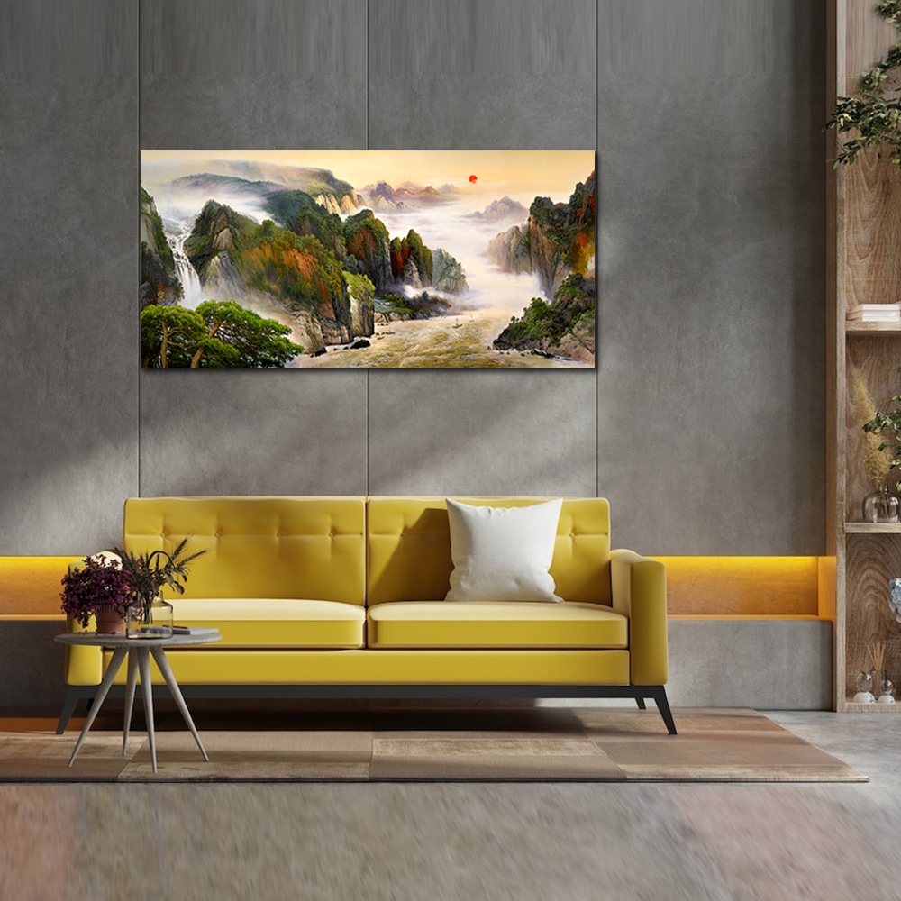 【御畫房】江山萬里 國家一級畫師手繪油畫60×120cm(VF-73), , large