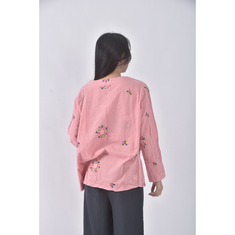 (L) mei ren yu質感刺繡粉色長袖上衣二手衣, , large