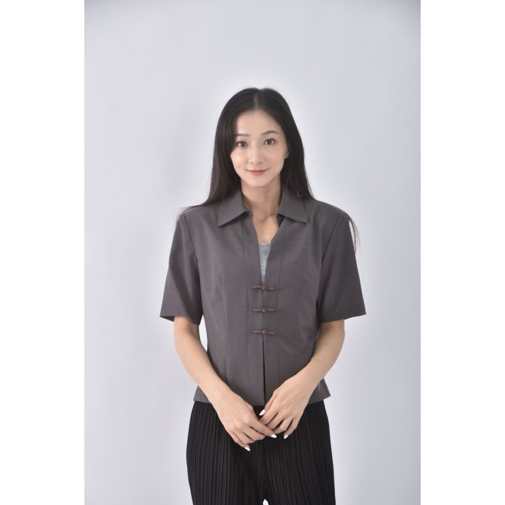 (M) 原創草堂翻領灰色外套二手衣, , large