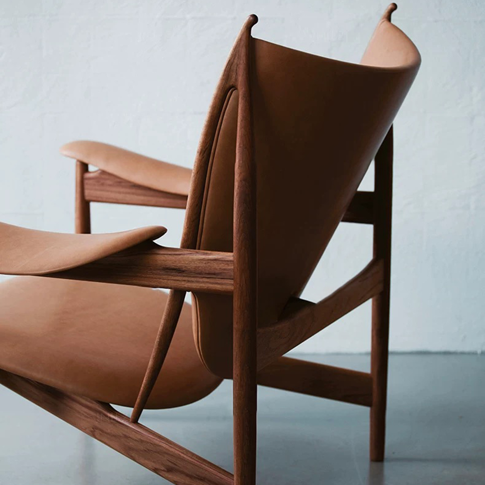 白蠟木真皮單人沙發棕色, , large