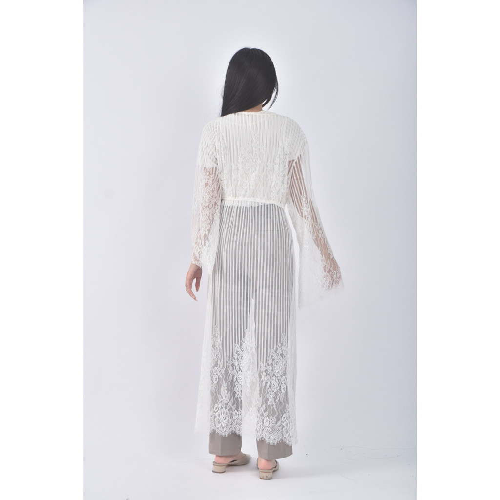(XL) air space質感蕾絲紡紗白色罩衫二手衣, , large
