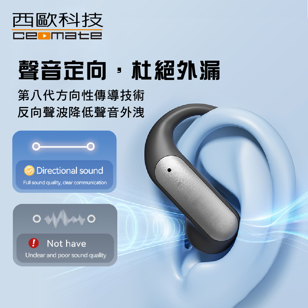 西歐科技 AI 即時翻譯傳導式藍牙耳機 CME-AE1180(黑色/銀色)贈西歐科技 智慧健康管理手環 CME-X8-H90 三色任選, , large