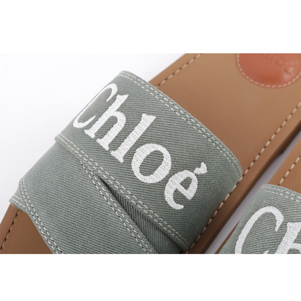 CHLOE' WOODY FLAT MULE 棉質牛仔平底拖鞋35/森林綠, , large