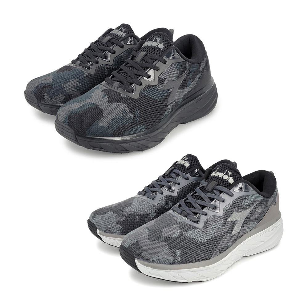 DIADORA迪亞多那 寬楦迷彩避震跑鞋 男鞋 男運動鞋 慢跑鞋 反光 透氣 耐用 編織 吸震 厚底 緩震 止滑 黑 灰