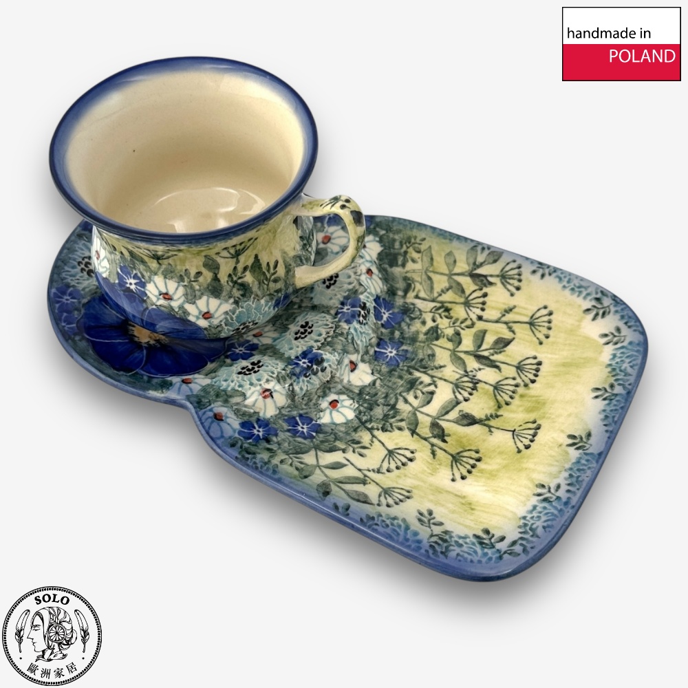 【SOLO Vintage】Cerraf Polish Pottery 180ml Breakfast Cup + Saucer Set Traces of Fragrance in the Blue Fields Series Made in Poland, , large