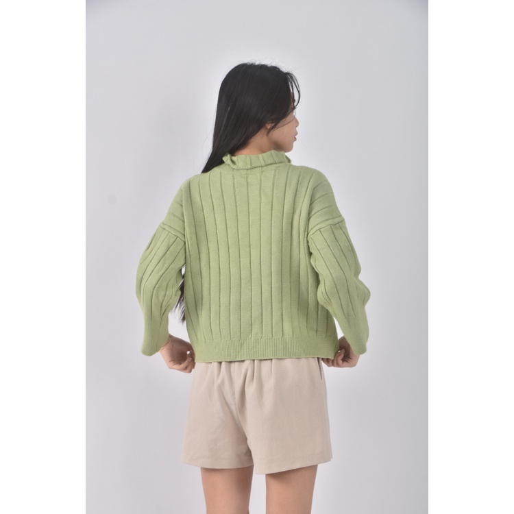 (F) 【依庭私服】質感坑紋綠色長袖上衣二手衣, , large