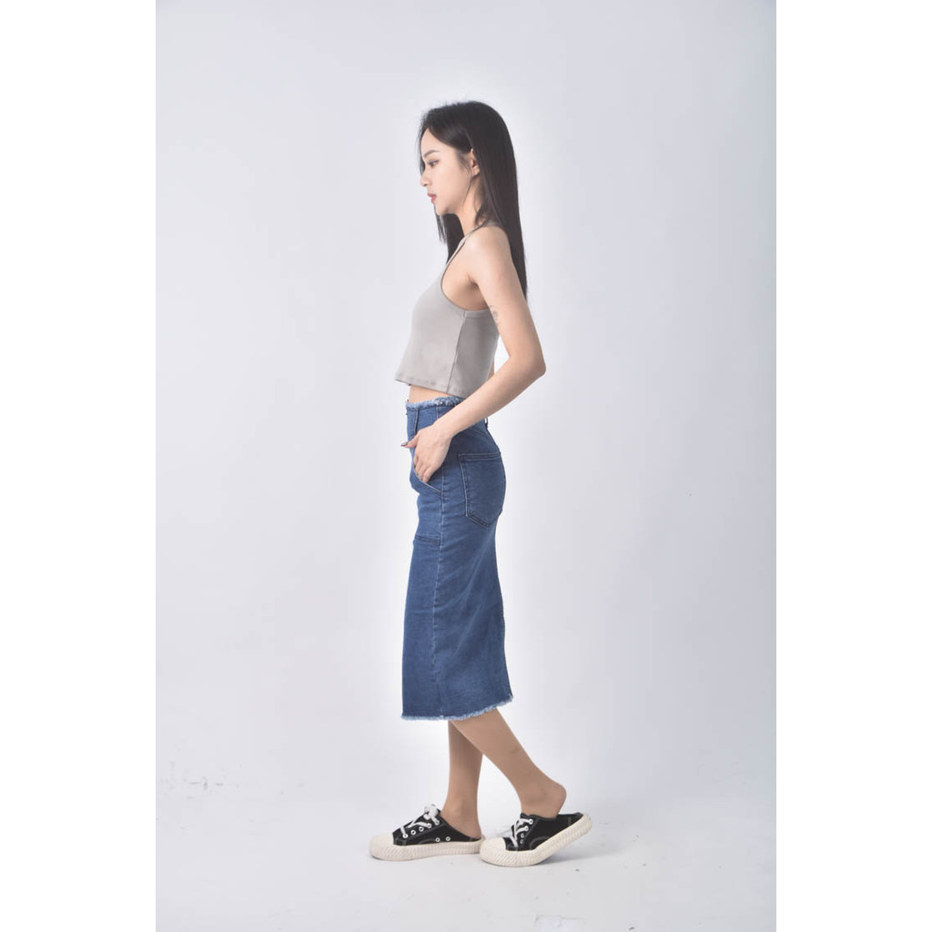 (S) denim boutique韓牌丹寧牛仔前拉鍊藍色長裙二手衣, , large