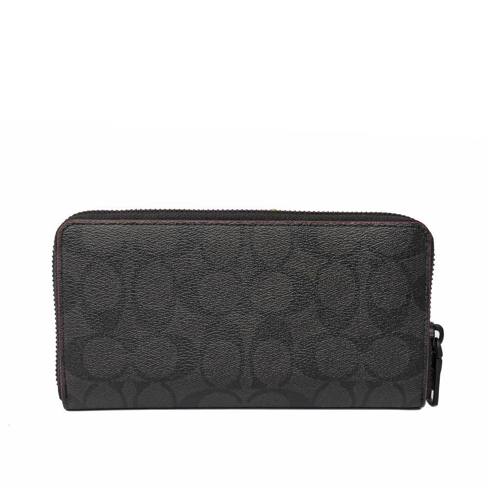 COACH PVC LOGO皮革ㄇ拉長夾/黑灰/紅邊, , large
