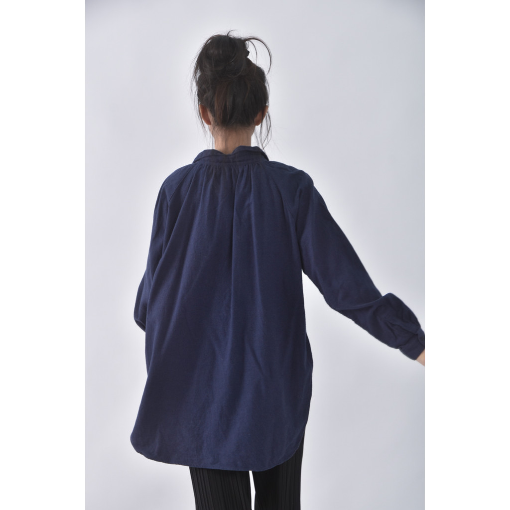 (M) 質感棉質純棉藍色長袖上衣二手衣, , large