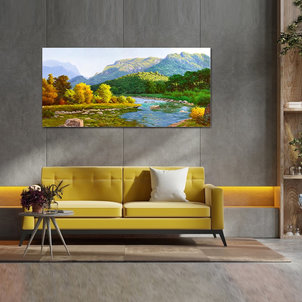 【御畫房】春水溪流 國家一級畫師手繪油畫60&times;120cm(VF-113), , large