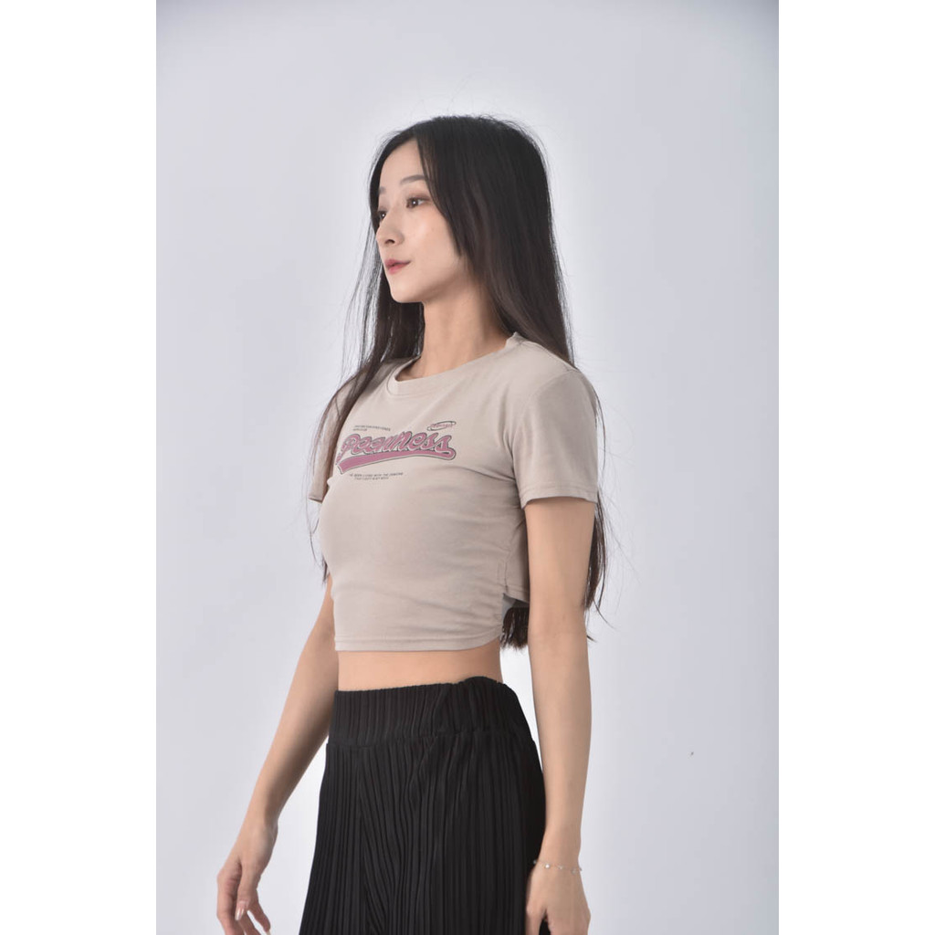 (S) 【粿粿私服】b biu studio修身短版抽繩棕色短袖上衣二手衣, , large