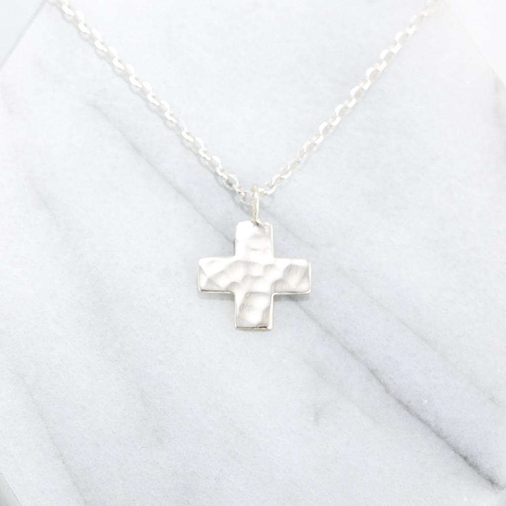 【Angel & Me】Large Hammered Prayer Cross s925 sterling silver necklace gift
