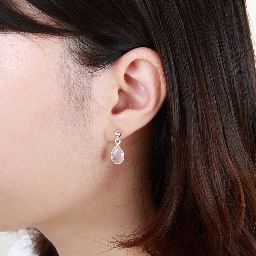 【Angel & Me】圓珠 水滴 粉晶 一對 s925 純銀 耳環 耳夾 情人節, , large