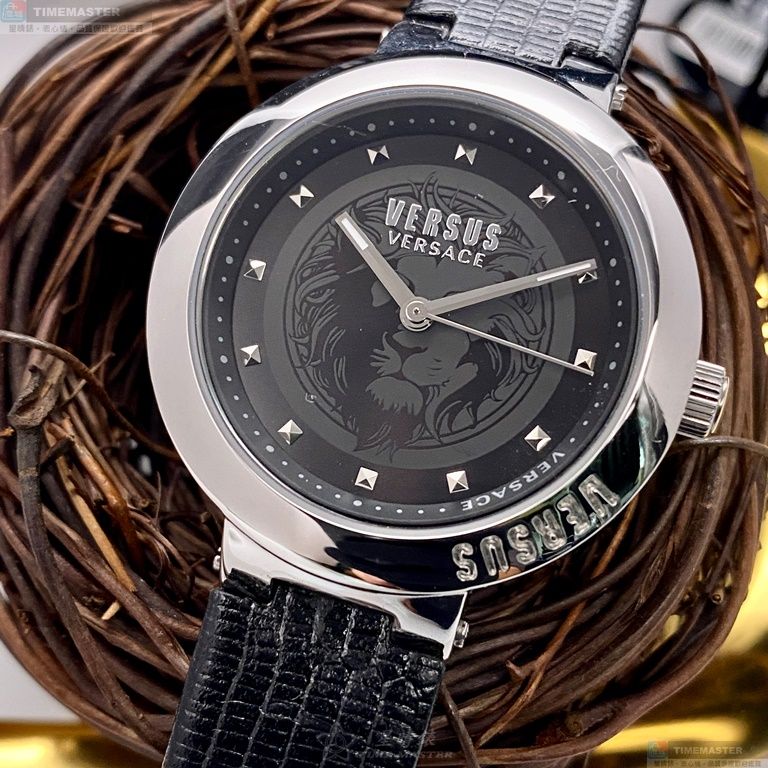 [星晴錶業]VERSUS VERSACE手錶,36mm,VV00321黑色錶面銀錶殼深黑色真皮皮革錶帶款, , large
