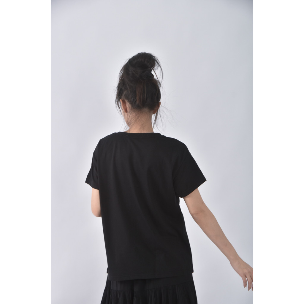 (S) shein質感棉質圓領黑色短袖上衣二手衣, , large